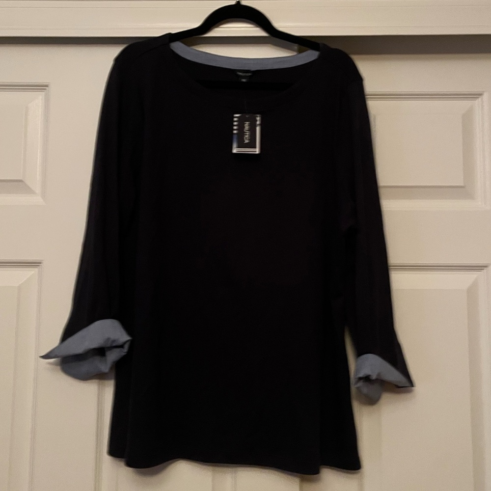 NAUTICA NWT | Navy Cuffed Long Sleeve Scoop Necked Blouse